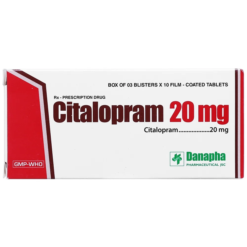 Hình ảnh Thuốc Citalopram 20mg Danapha điều trị bệnh trầm cảm, rối loạn hoảng sợ ( 3 vỉ x 10 viên)