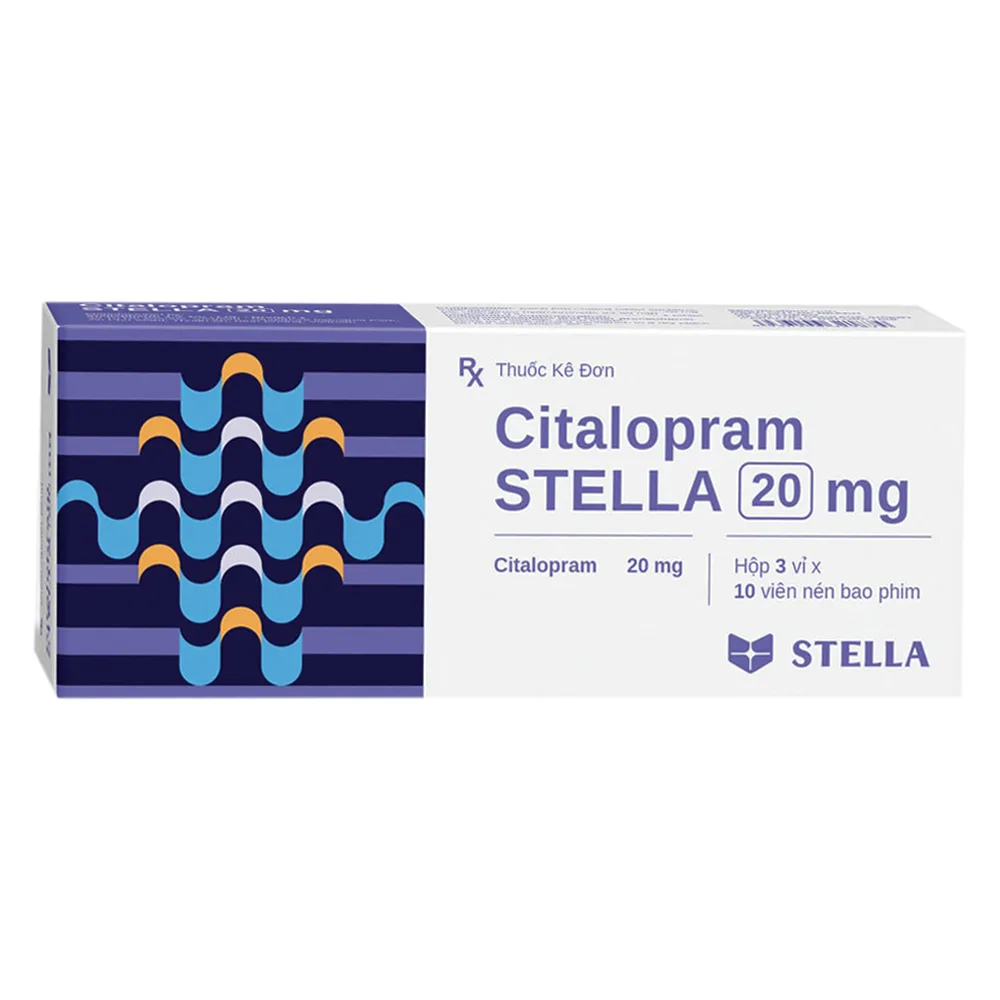 Hình ảnh Thuốc Citalopram Stella 20mg điều trị các đợt trầm cảm nặng, rối loạn hoảng loạn (3 vỉ x 10 viên)