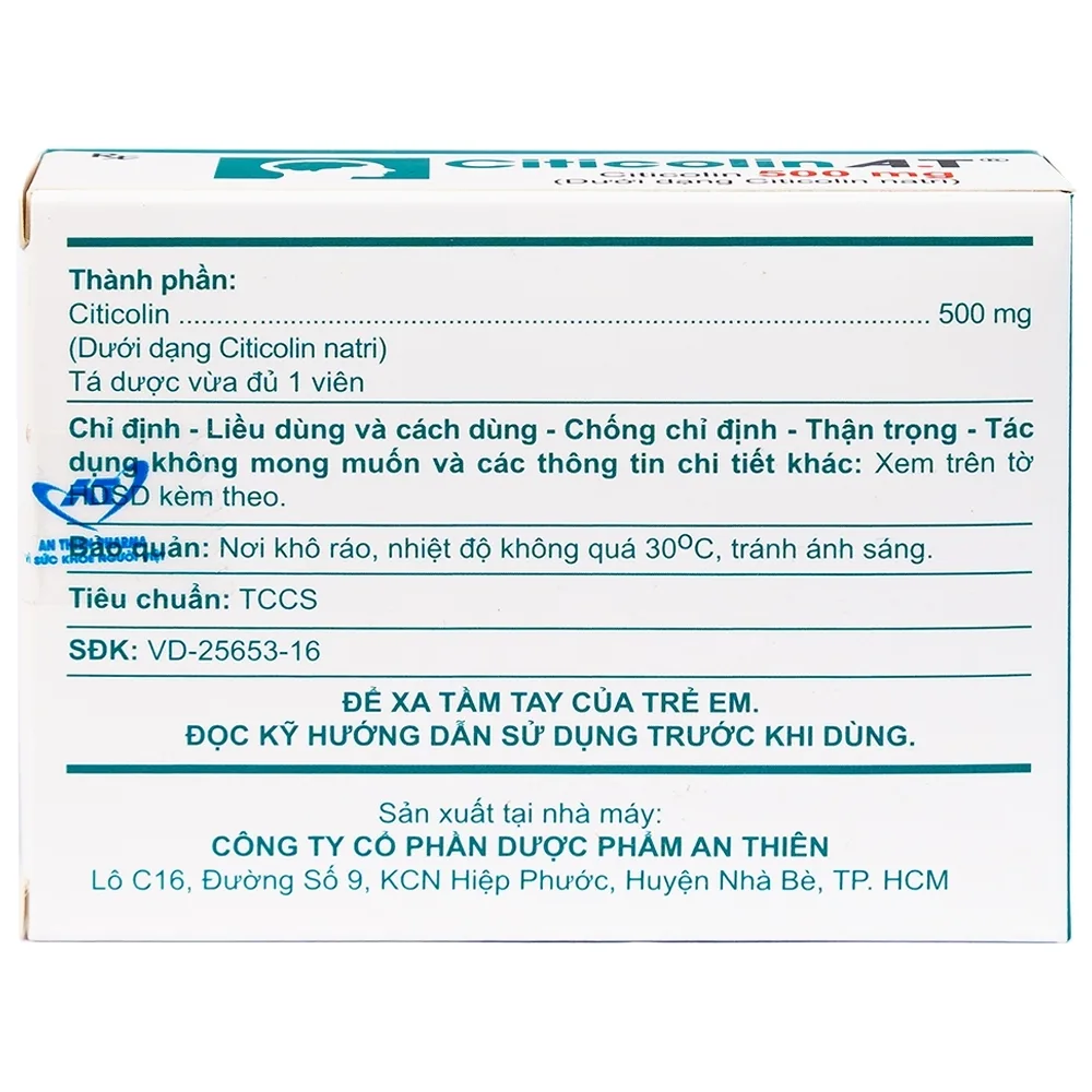Hình ảnh Thuốc Citicolin A.T điều trị cho bệnh nhân bị chấn thương sọ não nặng (3 vỉ x 10 viên)