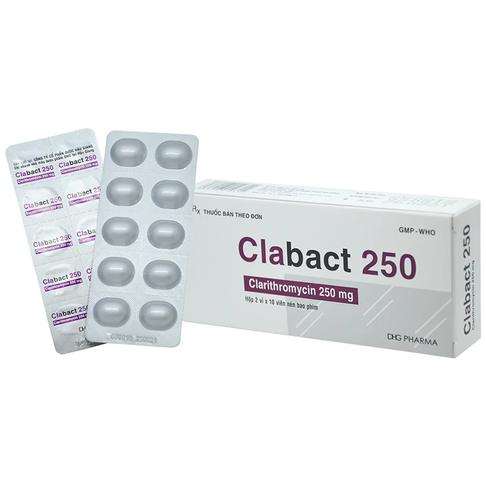 Hình ảnh Thuốc Clabact 250 DHG Pharma điều trị nhiễm khuẩn đường hô hấp, viêm amidan, viêm tai giữa (2 vỉ x 10 viên)