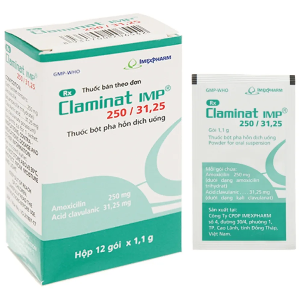 Hình ảnh Thuốc Claminat IMP 250/31.25 điều trị nhiễm khuẩn (12 gói)