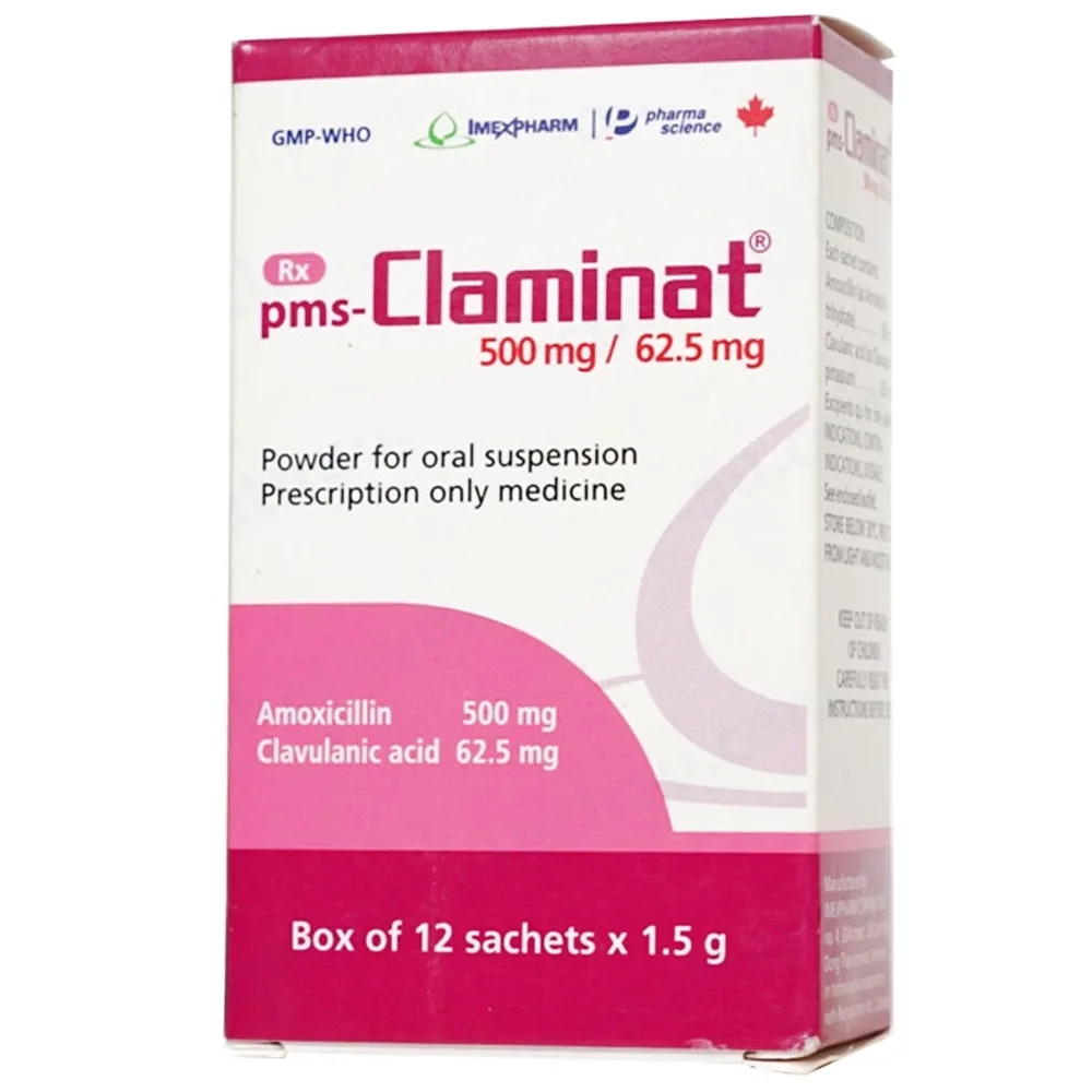 Hình ảnh Thuốc bột pha hỗn dịch uống Claminat IMP 500mg/62.5mg điều trị nhiễm khuẩn (12 gói)