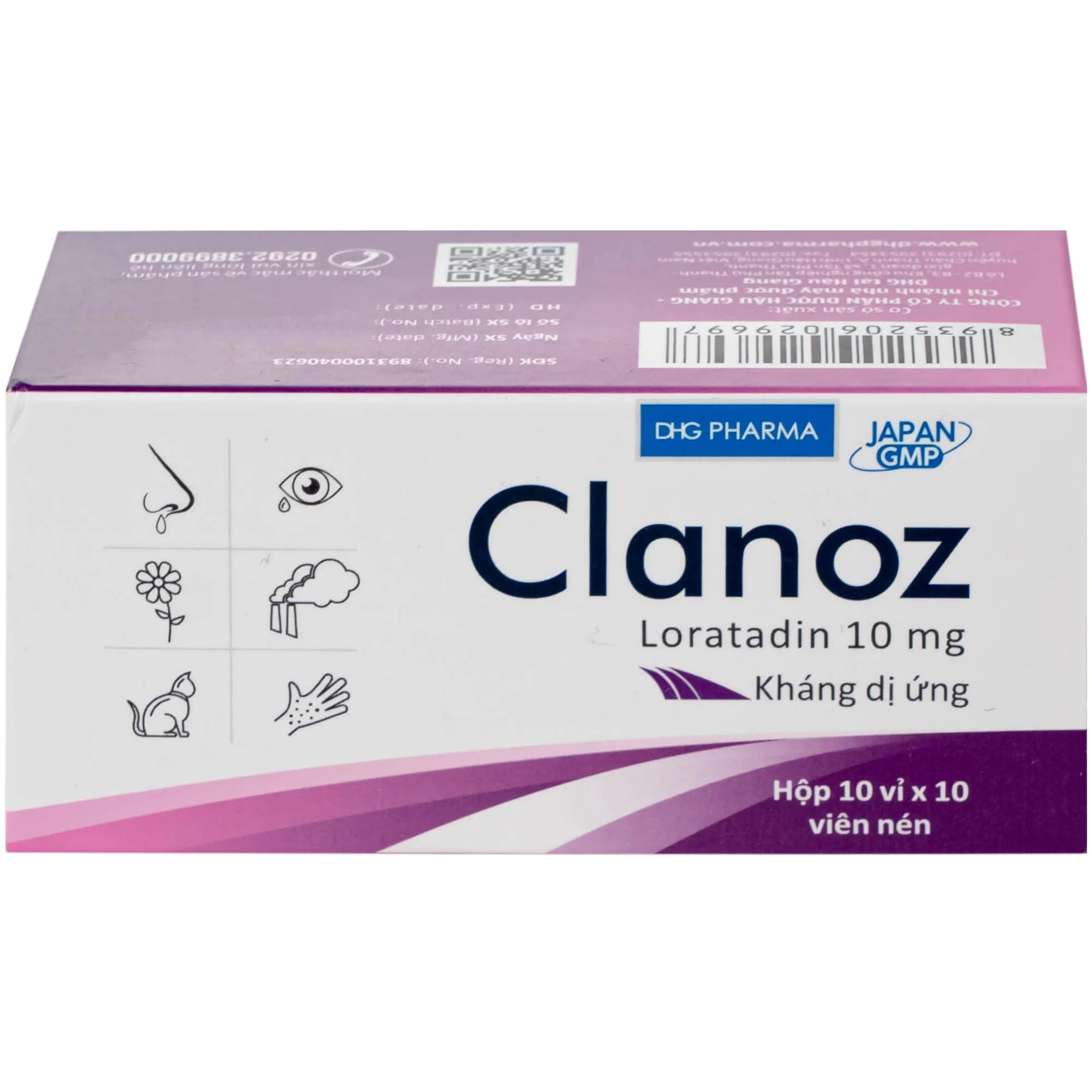 Hình ảnh Thuốc Clanoz 10MG Dhg Pharma điều trị viêm mũi dị ứng, mè đay (10 vỉ x 10 viên)