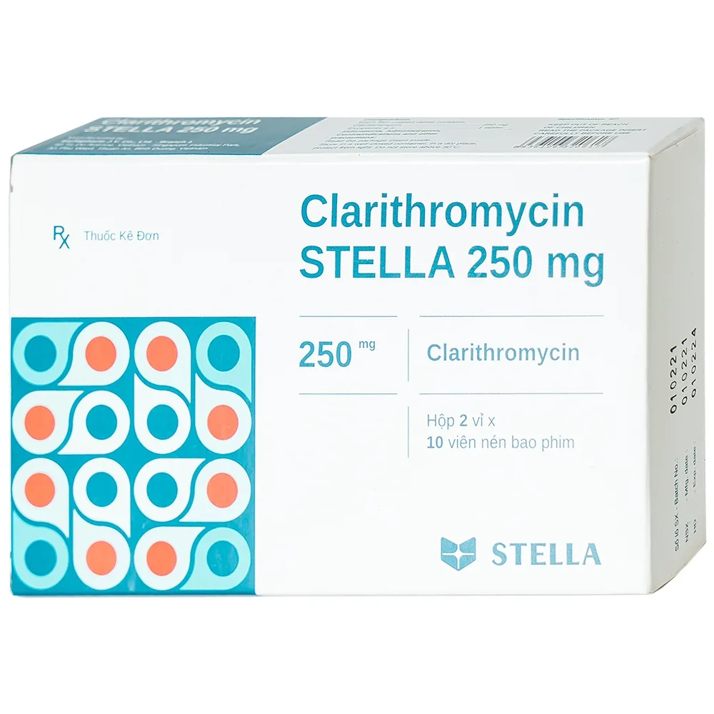 Hình ảnh Thuốc Clarithromycin Stella 250mg điều trị các trường hợp nhiễm trùng (2 vỉ x 10 viên)