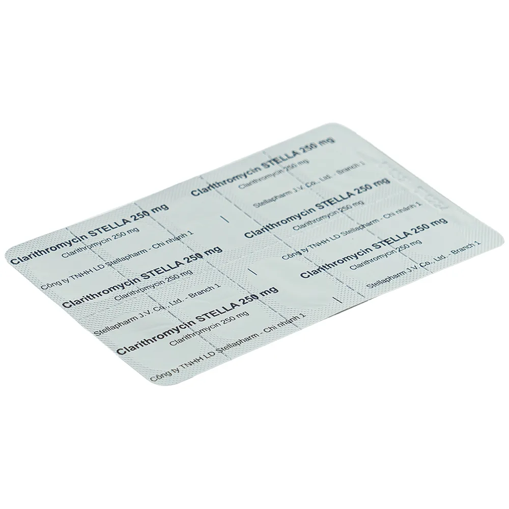 Hình ảnh Thuốc Clarithromycin Stella 250mg điều trị các trường hợp nhiễm trùng (2 vỉ x 10 viên)