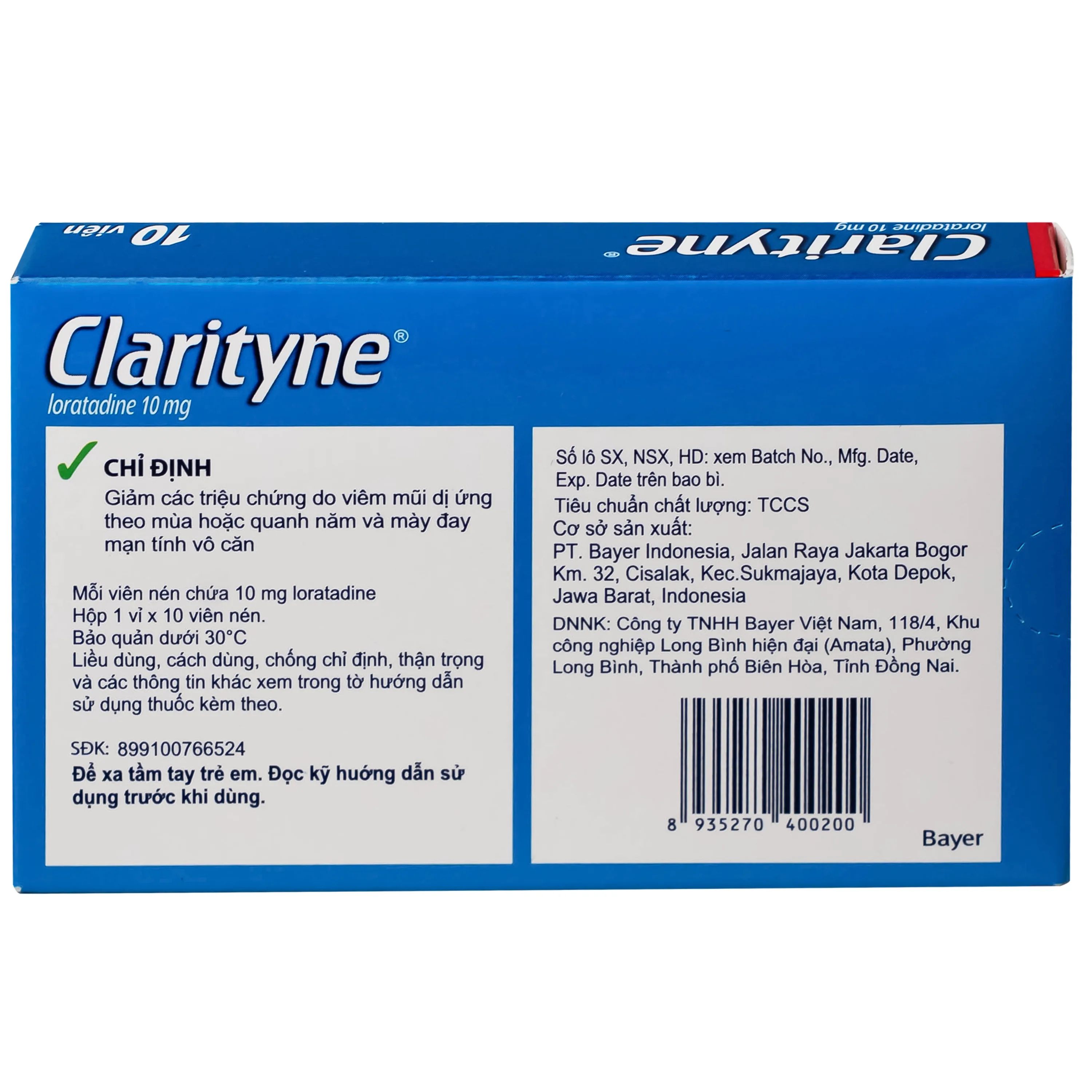 Hình ảnh Thuốc Clarityne 10mg Bayer giảm các triệu chứng do viêm mũi dị ứng và mày đay mạn tính vô căn (1 vỉ x 10 viên)