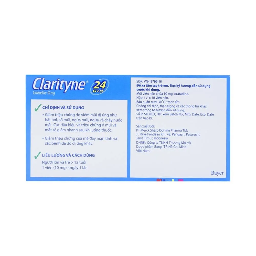 Hình ảnh Thuốc Clarityne MSD giảm triệu chứng dị ứng (1 vỉ x 10 viên)