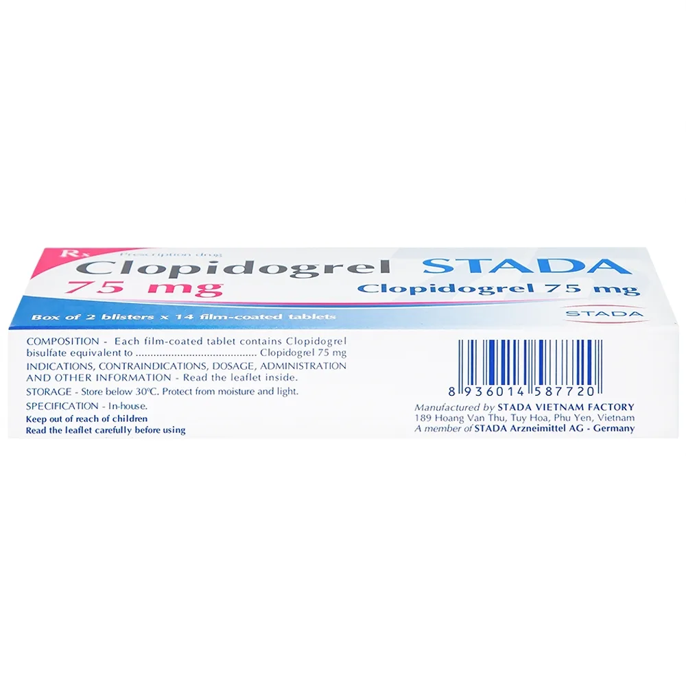 Hình ảnh Thuốc Clopidogrel Stada 75mg dự phòng biến cố do huyết khối động mạch (2 vỉ x 14 viên)