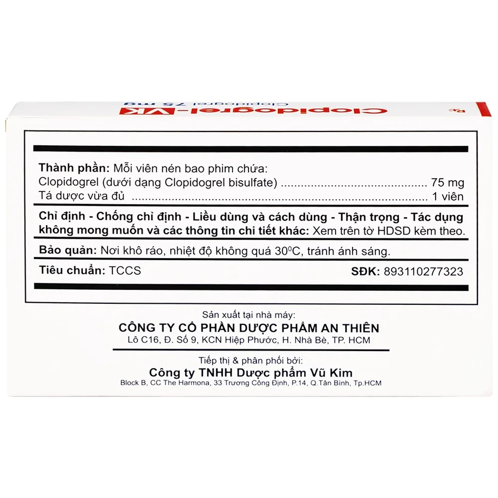 Hình ảnh CLOPIDOGREL-VK 75MG AN THIÊN 3X10