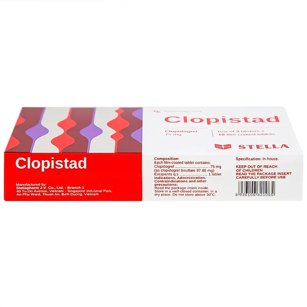 Hình ảnh Thuốc Clopistad 75mg Stella phòng ngừa các biến cố do huyết khối động mạch (3 vỉ x 10 viên)