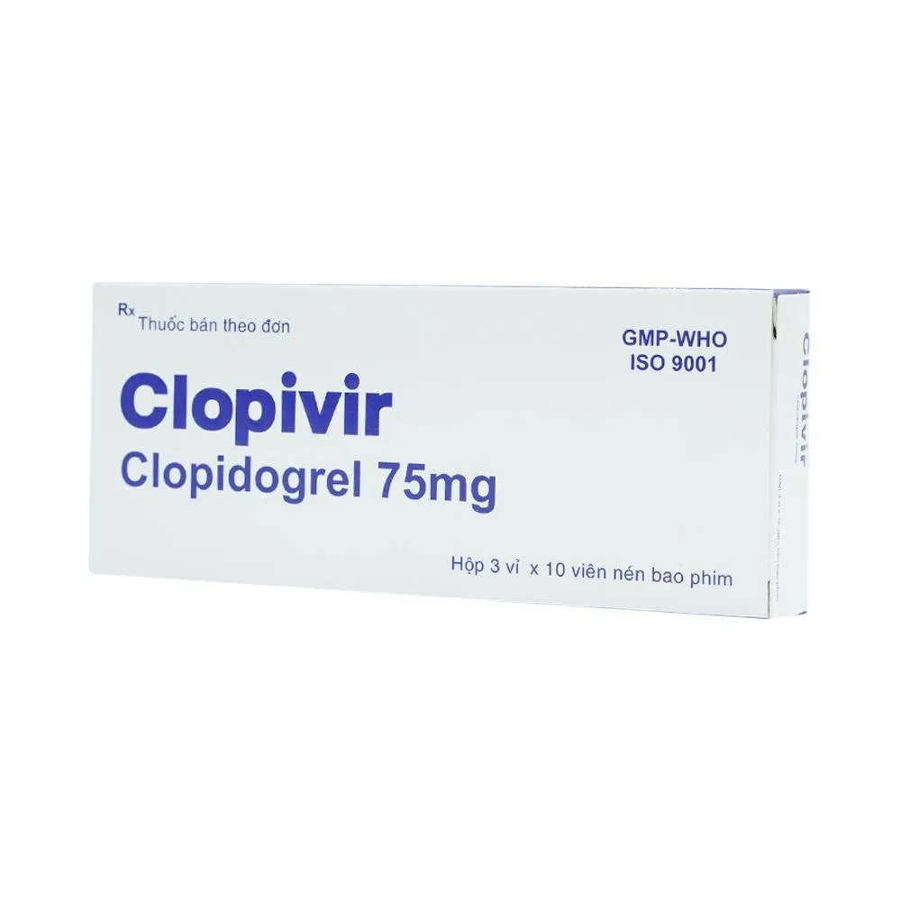 Hình ảnh Thuốc Clopivir 75mg Bidiphar phòng ngừa nhồi máu cơ tim, đột quỵ (3 vỉ x 10 viên)