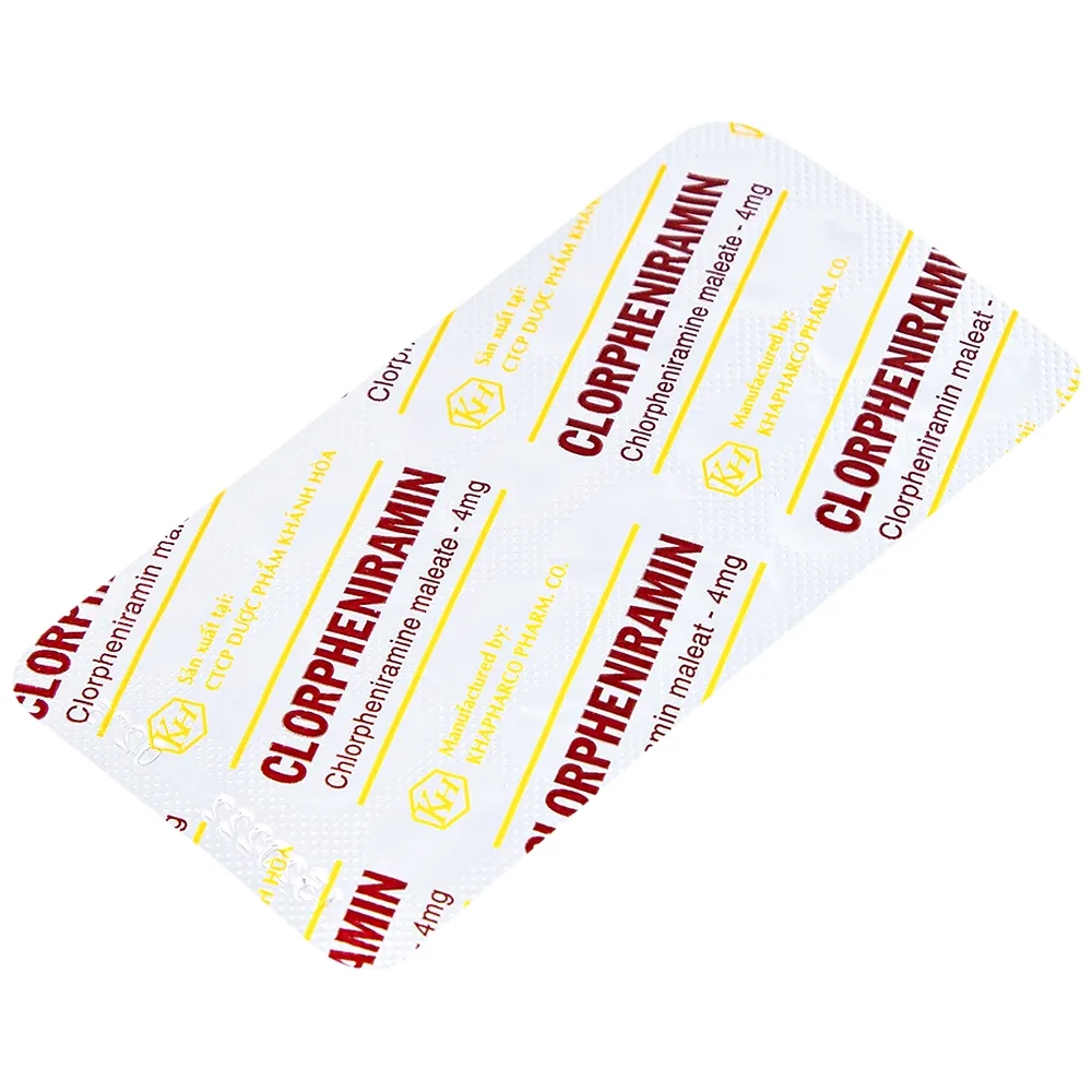 Hình ảnh Thuốc Clorpheniramin 4mg Khapharco điều trị triệu chứng viêm mũi dị ứng theo mùa, quanh năm và mày đay (10 vỉ x 20 viên)