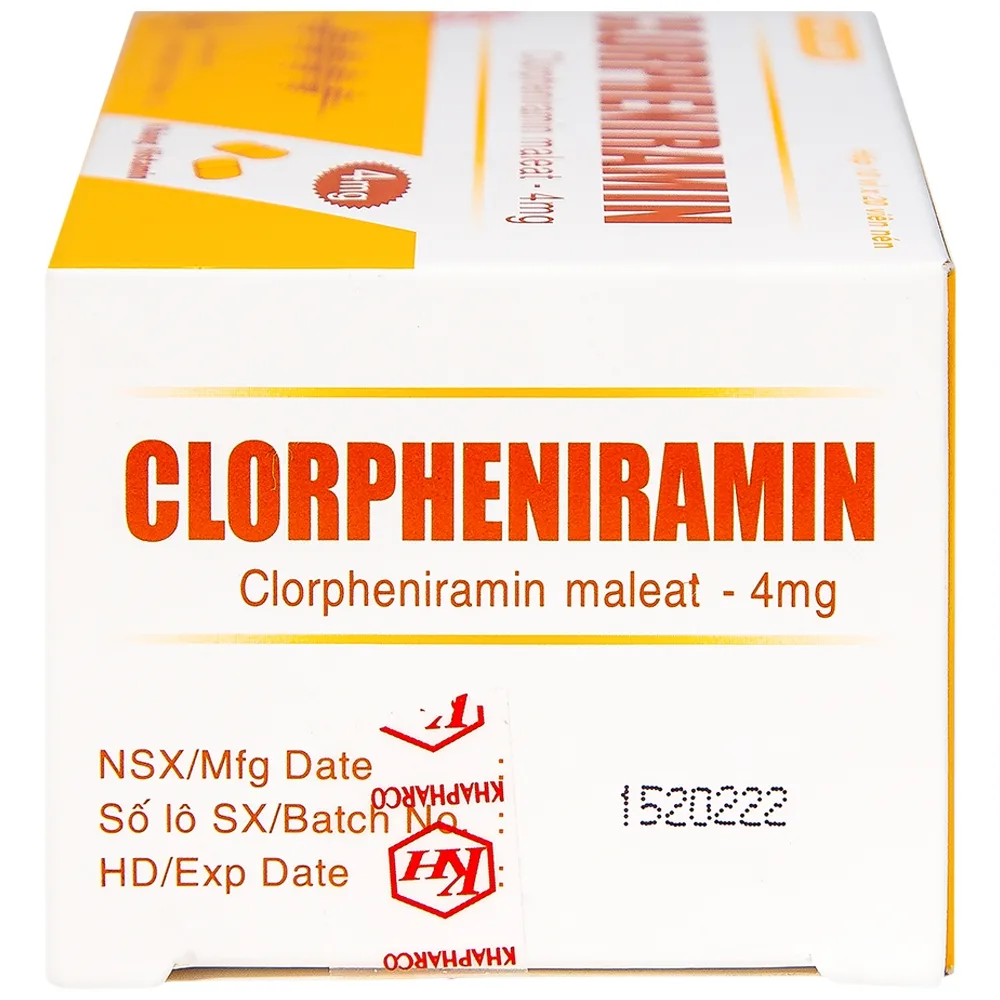 Hình ảnh Thuốc Clorpheniramin 4mg Khapharco điều trị triệu chứng viêm mũi dị ứng theo mùa, quanh năm và mày đay (10 vỉ x 20 viên)