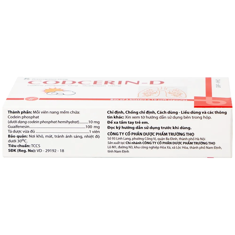 Hình ảnh Thuốc CODCERIN-D Trường Thọ điều trị triệu chứng ho khan, ho có đờm, ho do dị ứng (2 vỉ x 10 viên)