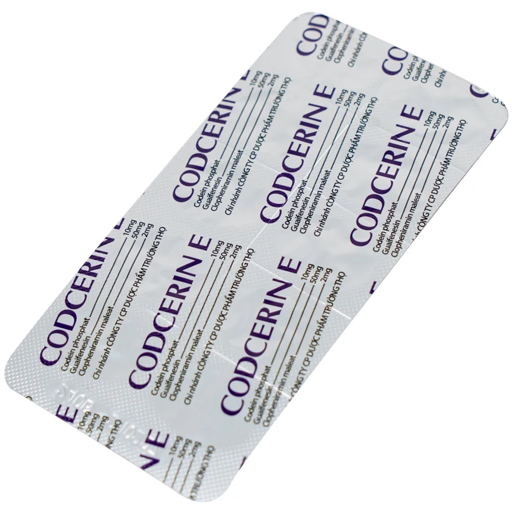 Hình ảnh Thuốc Codcerin E Trường Thọ điều trị viêm phế quản, viêm họng, viêm phổi, ho do kích ứng (2 vỉ x 10 viên)