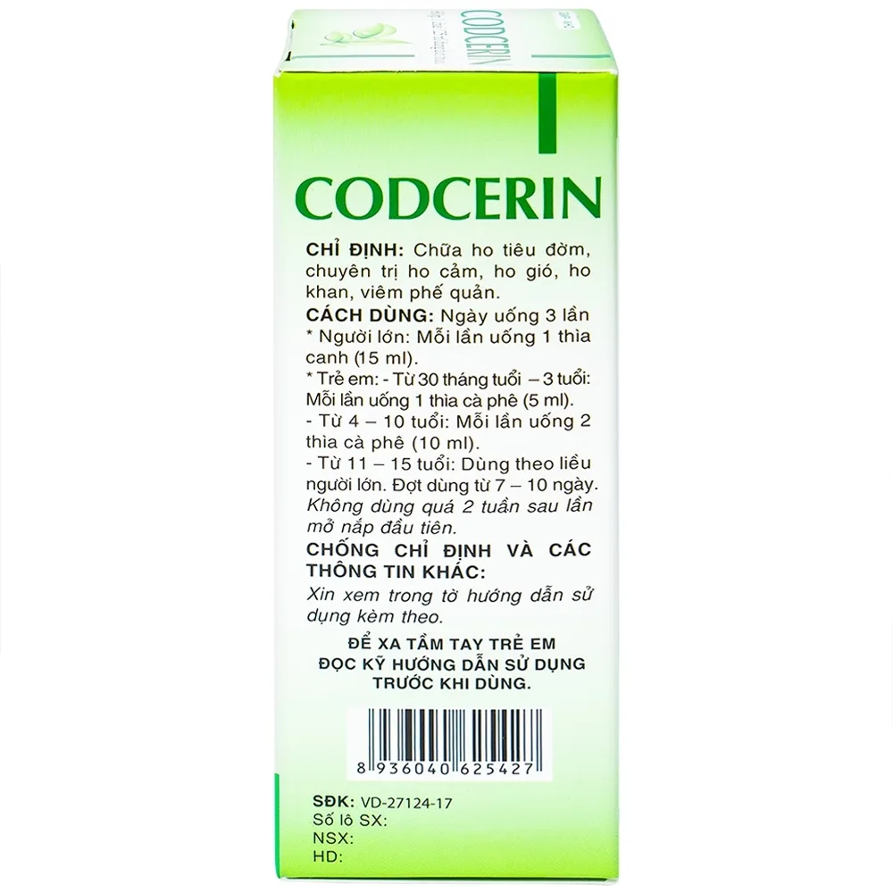 Hình ảnh Dung dịch thuốc Codcerin Trường Thọ Pharma chữa ho, tiêu đờm (125ml)