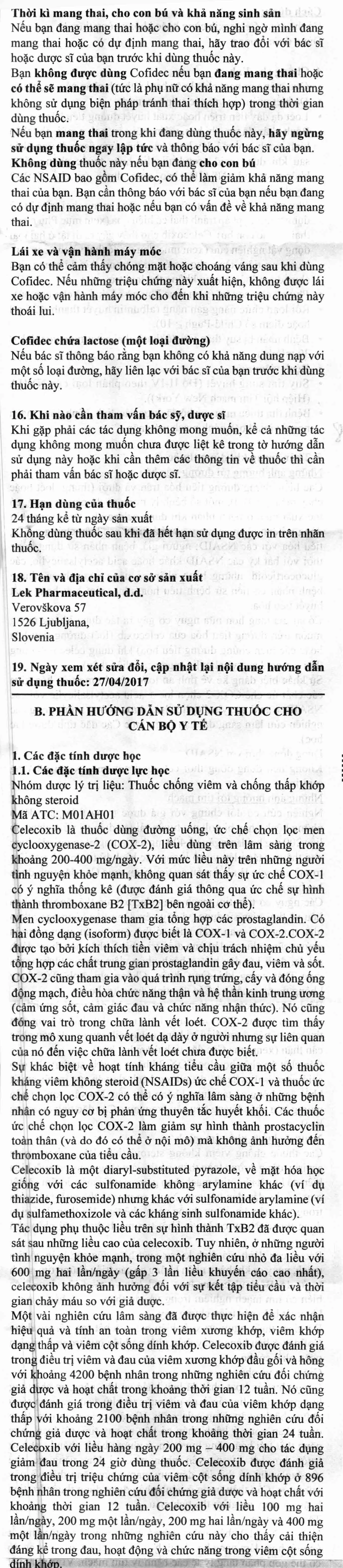 Hình ảnh Thuốc Cofidec 200mg Sandoz giảm đau và giảm sưng mô mềm trong bệnh thoái hóa khớp (2 vỉ x 10 viên)