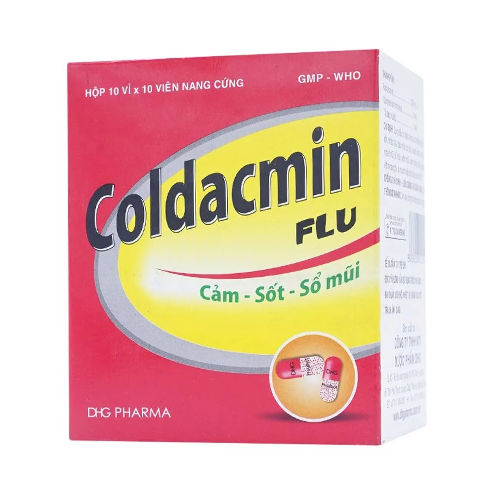 Hình ảnh Thuốc Coldacmin Flu DHG điều trị triệu chứng cảm sốt, nhức đầu, đau nhức cơ bắp (10 vỉ x 10 viên)