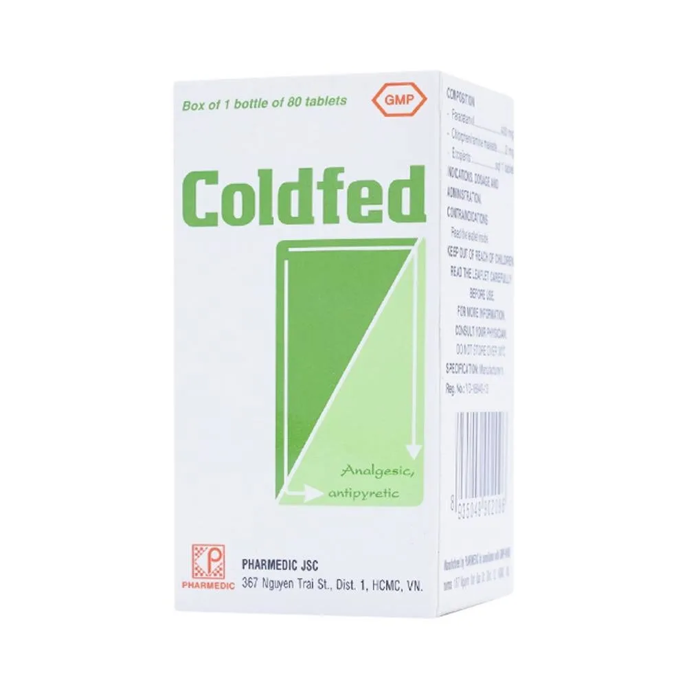 Hình ảnh Thuốc Coldfed điều trị triệu chứng cảm, sốt, nhức đầu, sổ mũi, đau khớp, đau cơ (80 viên)