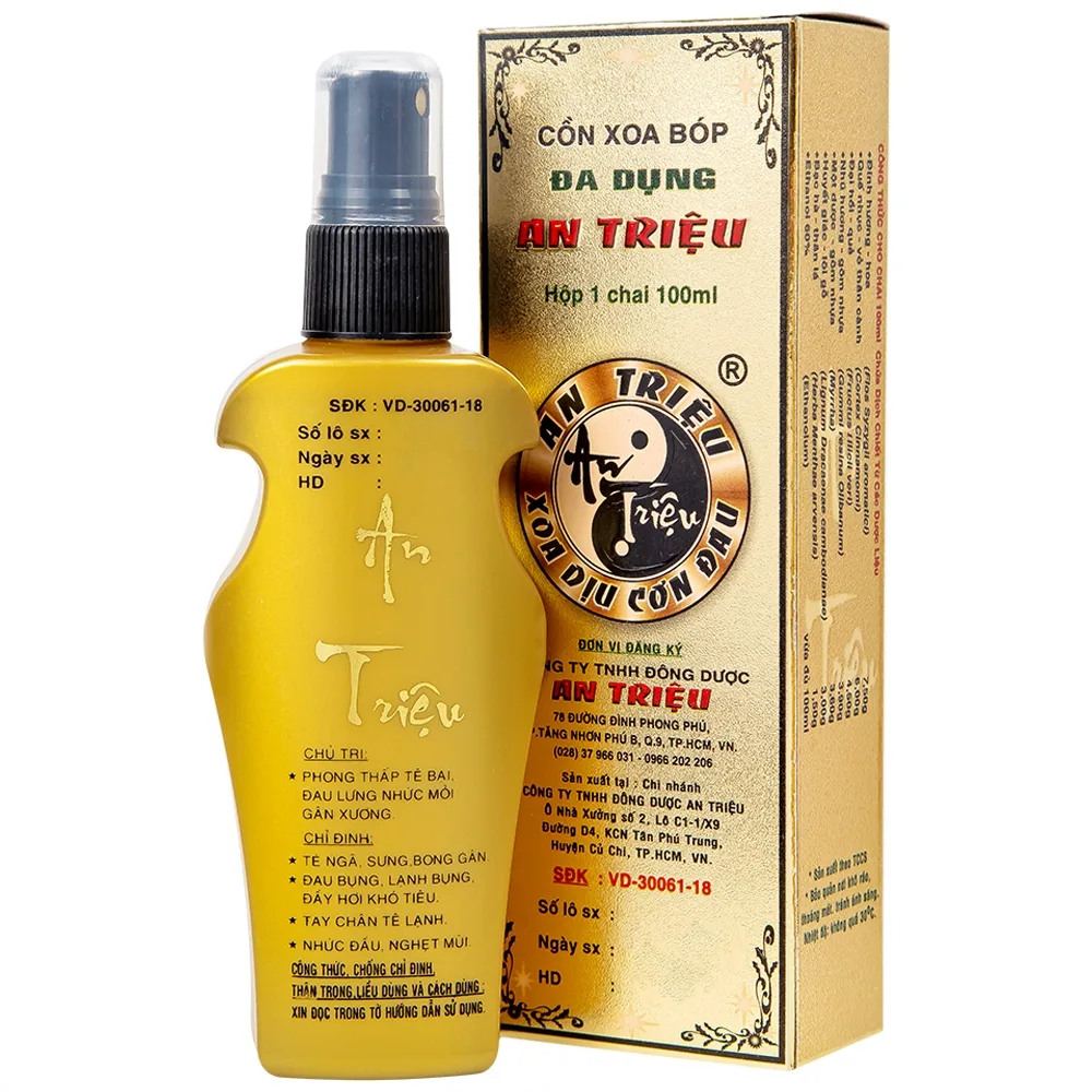 Hình ảnh Cồn Xoa Bóp An Triệu hỗ trợ điều trị phong thấp, tê bại, đau lưng, nhức mỏi gân xương (100ml)