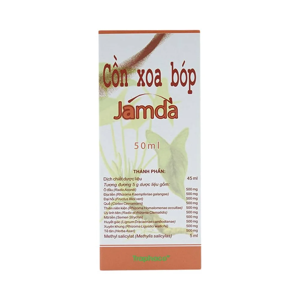 Hình ảnh Cồn xoa bóp Jamda Traphaco điều trị đau nhức các khớp xương cơ gân bắp thịt, đau lưng, mõi gối (50ml)