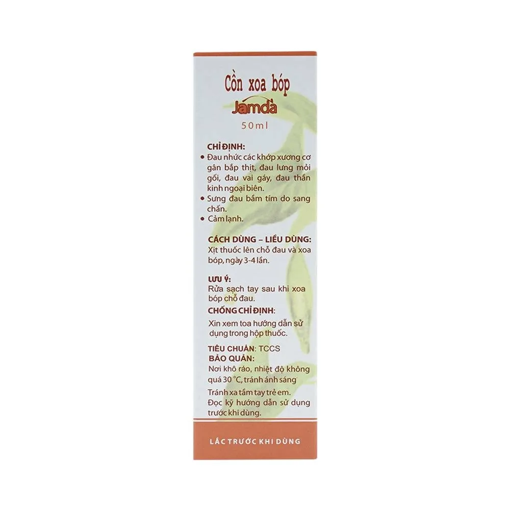 Hình ảnh Cồn xoa bóp Jamda Traphaco điều trị đau nhức các khớp xương cơ gân bắp thịt, đau lưng, mõi gối (50ml)