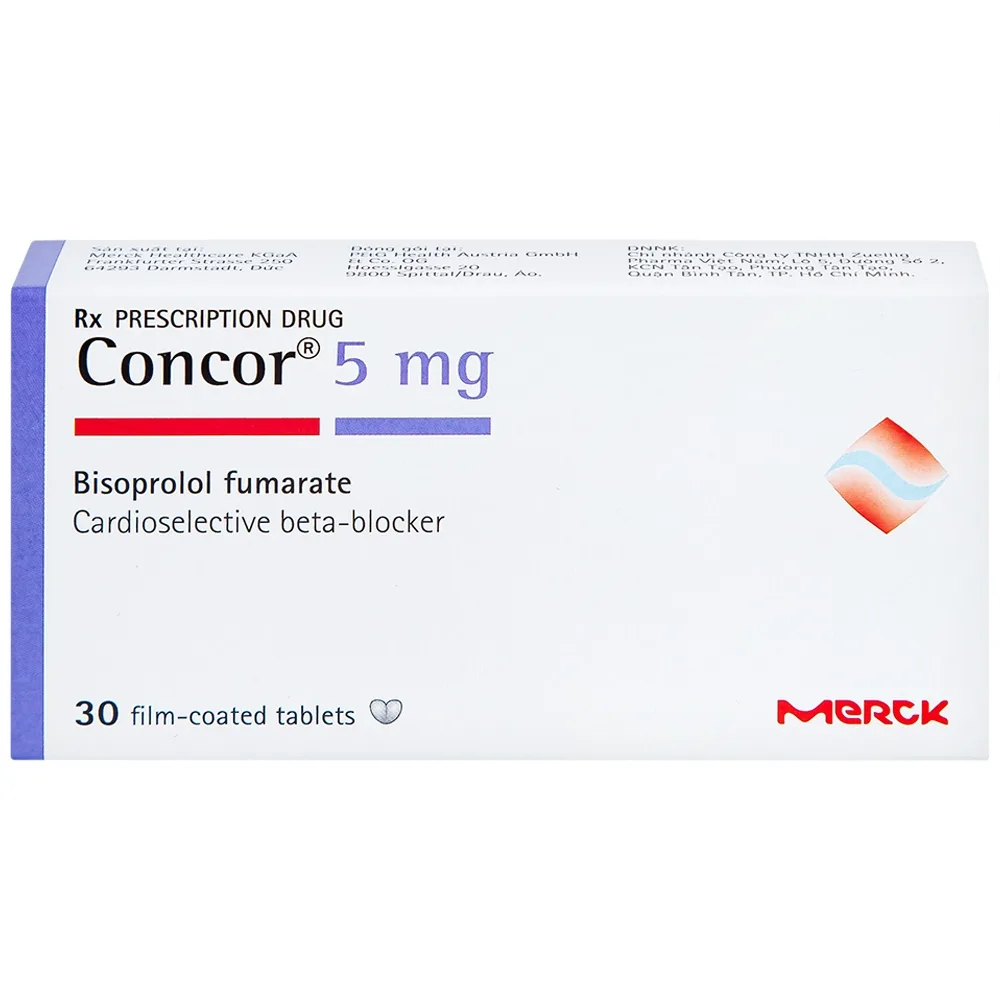 Hình ảnh Thuốc Concor 5mg Merck điều trị tăng huyết áp, đau thắt ngực (3 vỉ x 10 viên)