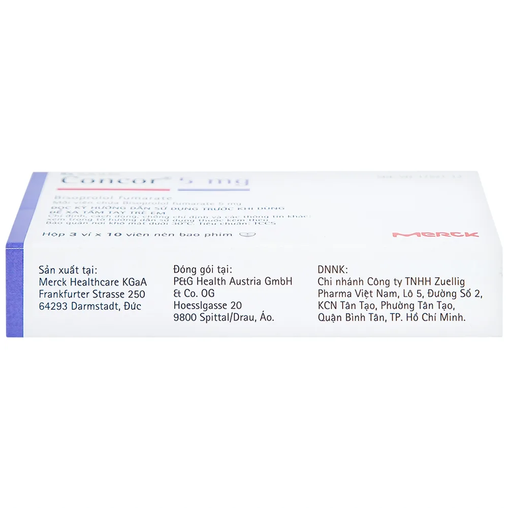 Hình ảnh Thuốc Concor 5mg Merck điều trị tăng huyết áp, đau thắt ngực (3 vỉ x 10 viên)