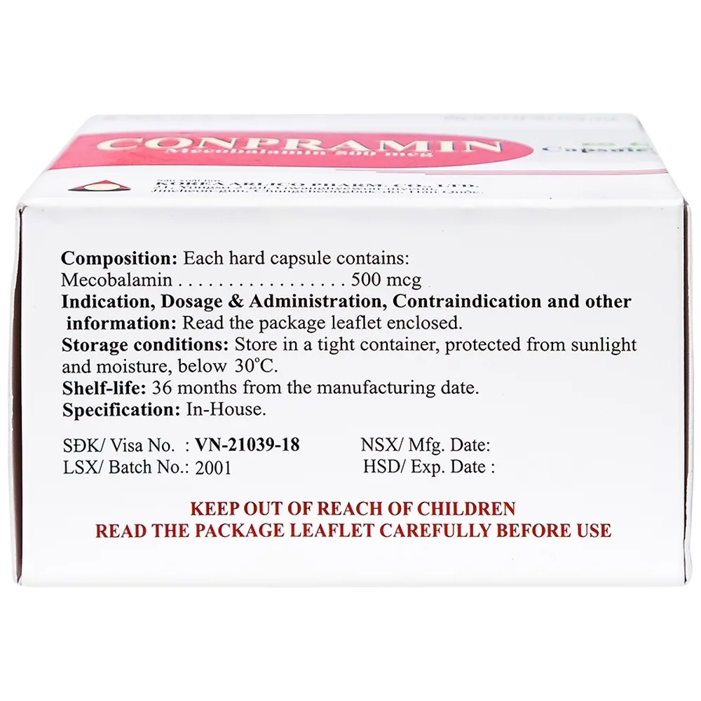 Hình ảnh Thuốc Conpramin 500mcg Arlico điều trị bệnh lý thần kinh ngoại biên (10 vỉ x 10 viên)