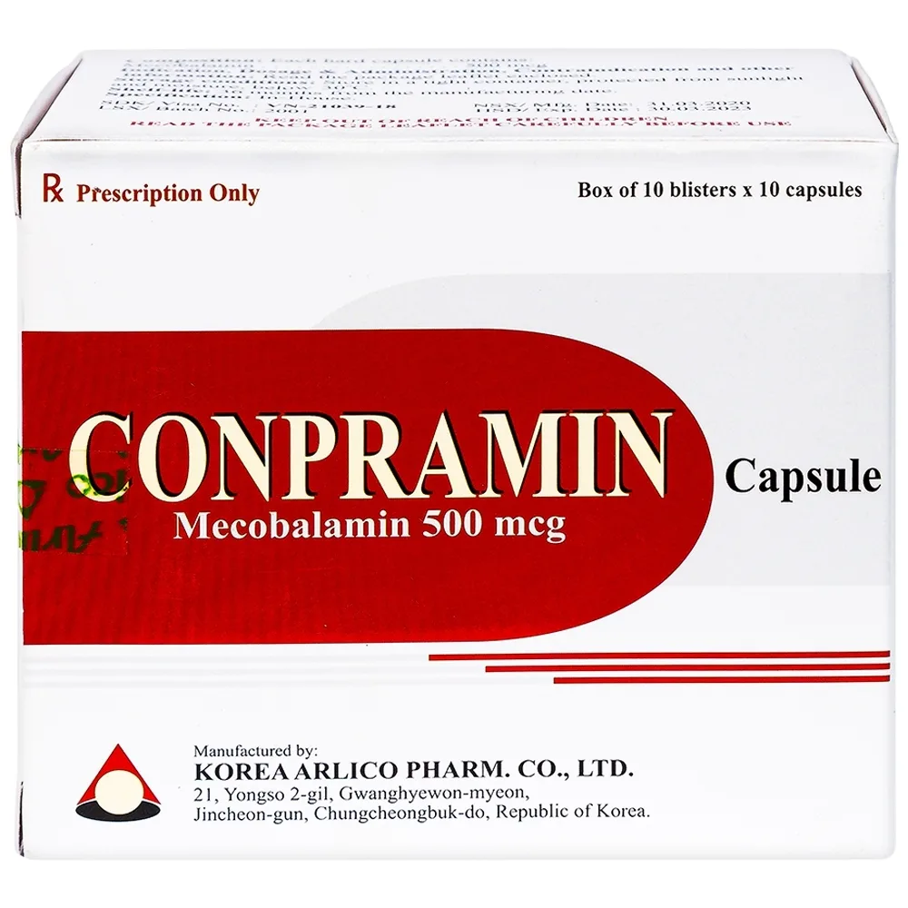Hình ảnh Thuốc Conpramin 500mcg Arlico điều trị bệnh lý thần kinh ngoại biên (10 vỉ x 10 viên)