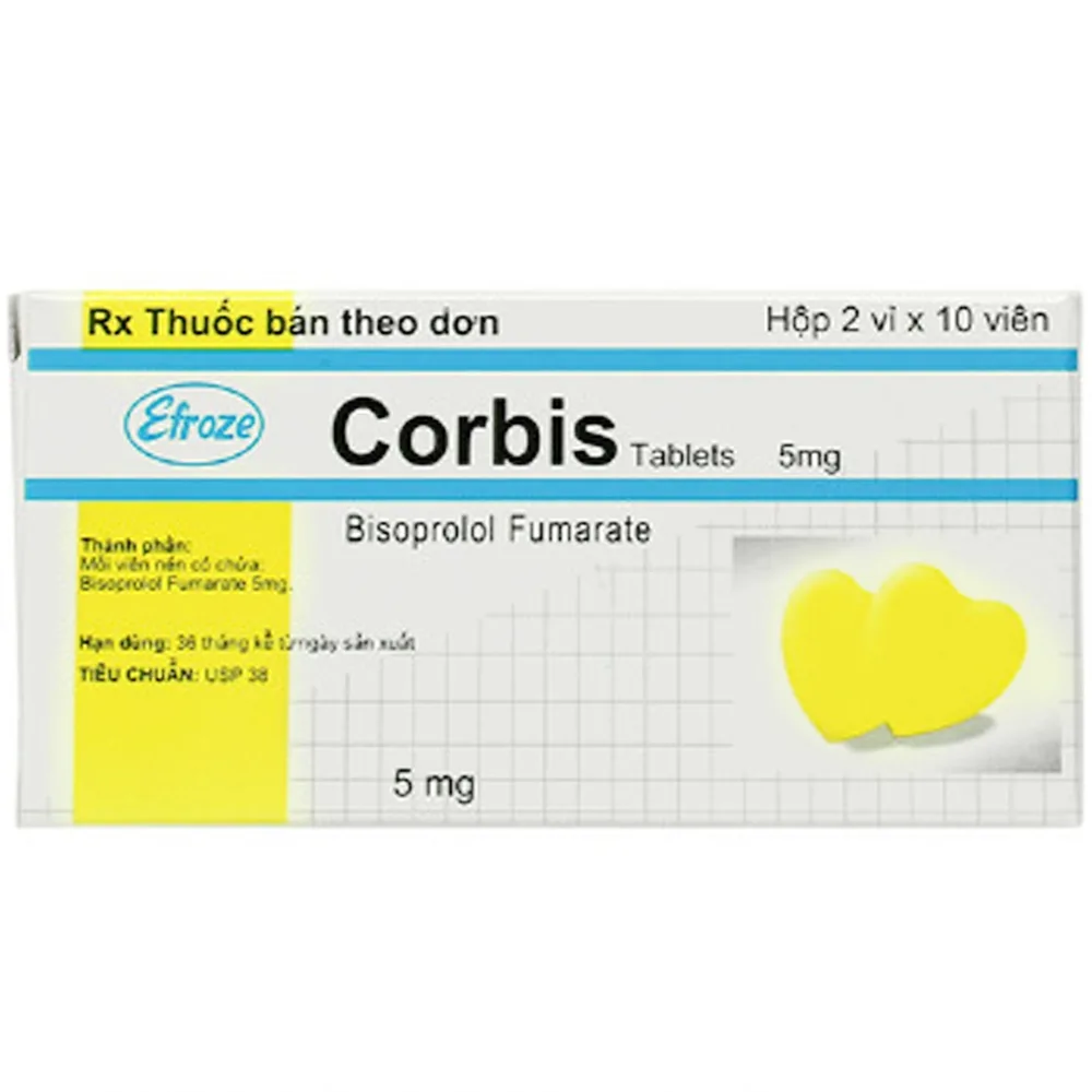 Hình ảnh Thuốc Corbis 5mg Efroze điều trị tăng huyết áp, đau thắt ngực (2 vỉ x 10 viên)