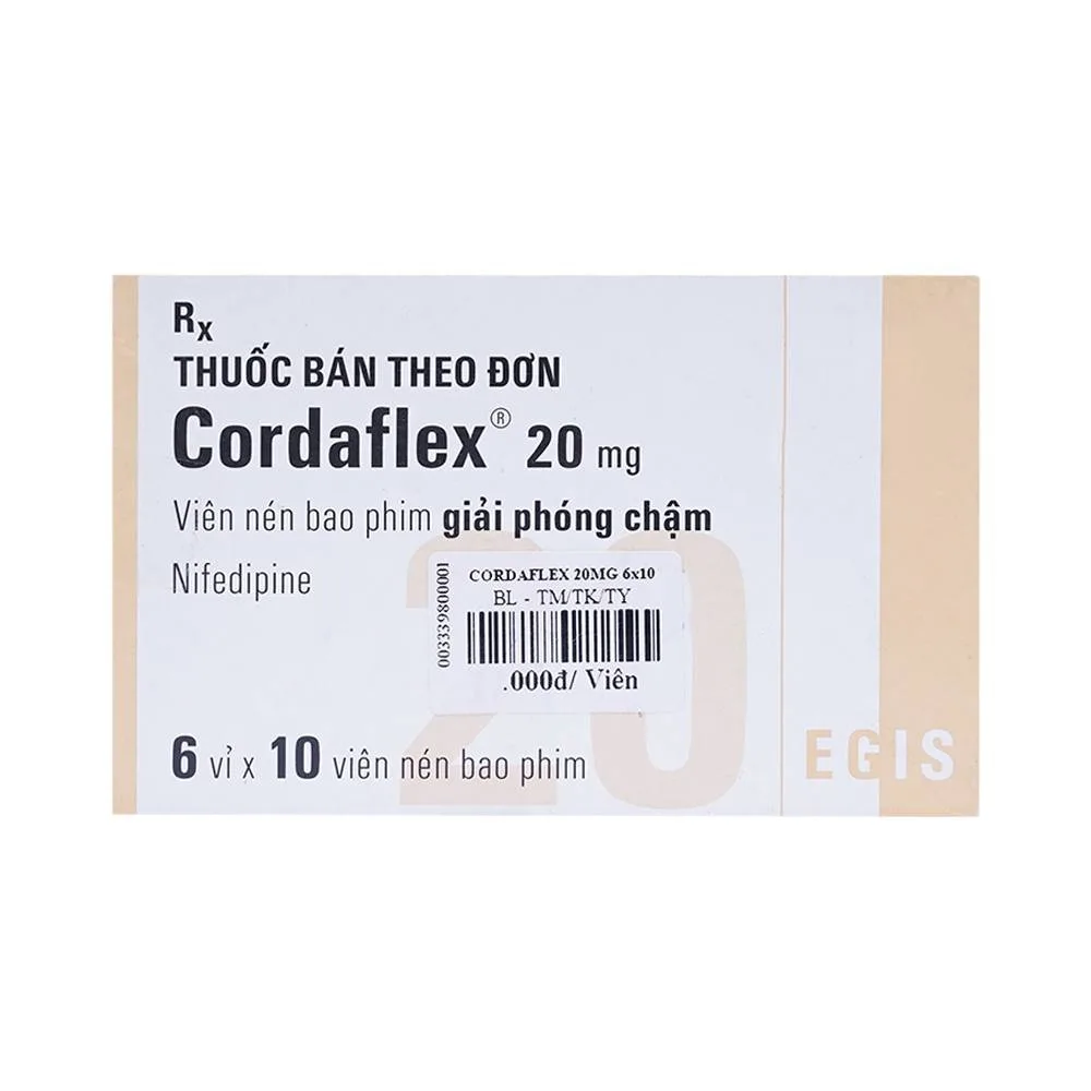Hình ảnh Thuốc Cordaflex 20mg Egis Pharma phòng ngừa chứng đau thắt ngực, tăng huyết áp (6 vỉ x 10 viên)