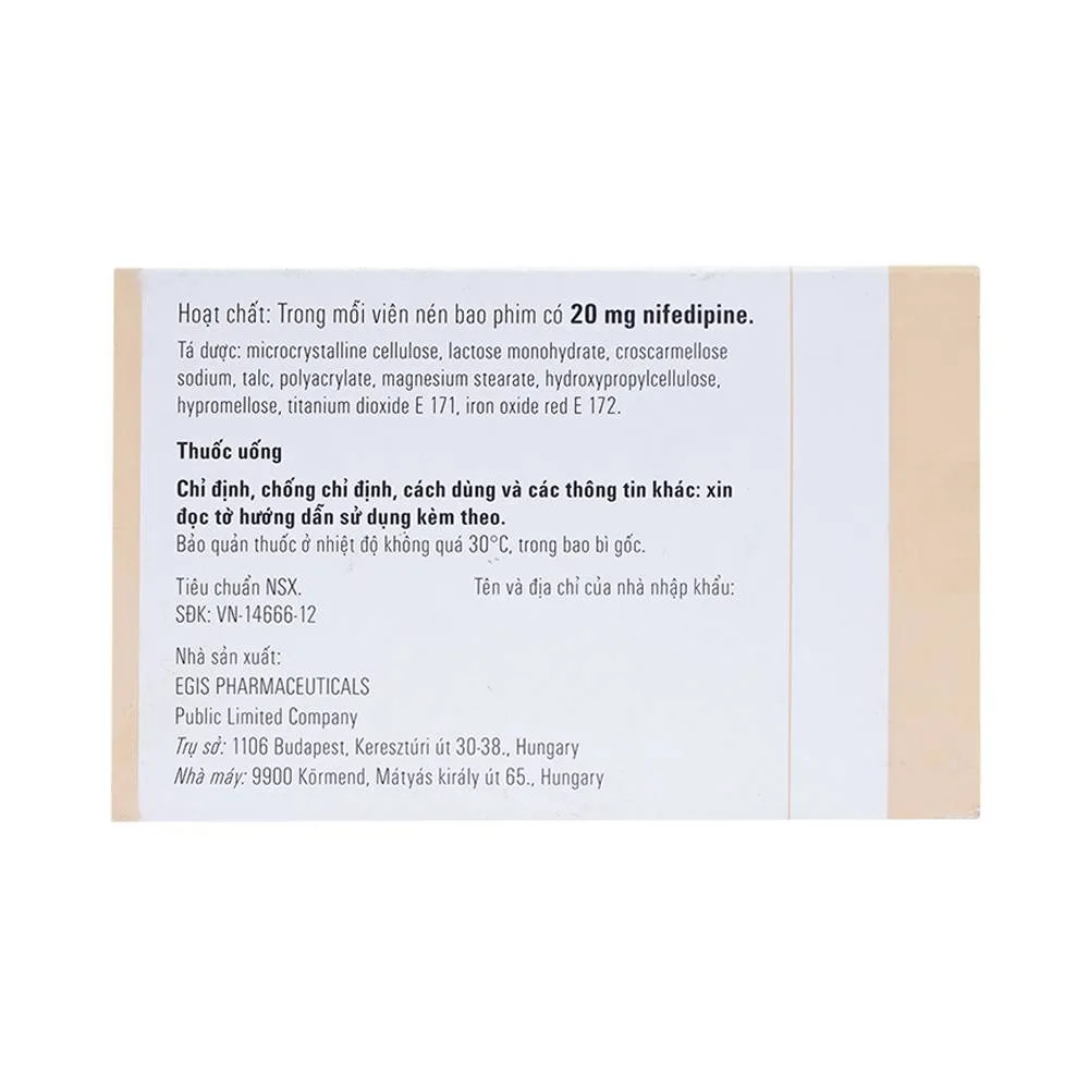 Hình ảnh Thuốc Cordaflex 20mg Egis Pharma phòng ngừa chứng đau thắt ngực, tăng huyết áp (6 vỉ x 10 viên)