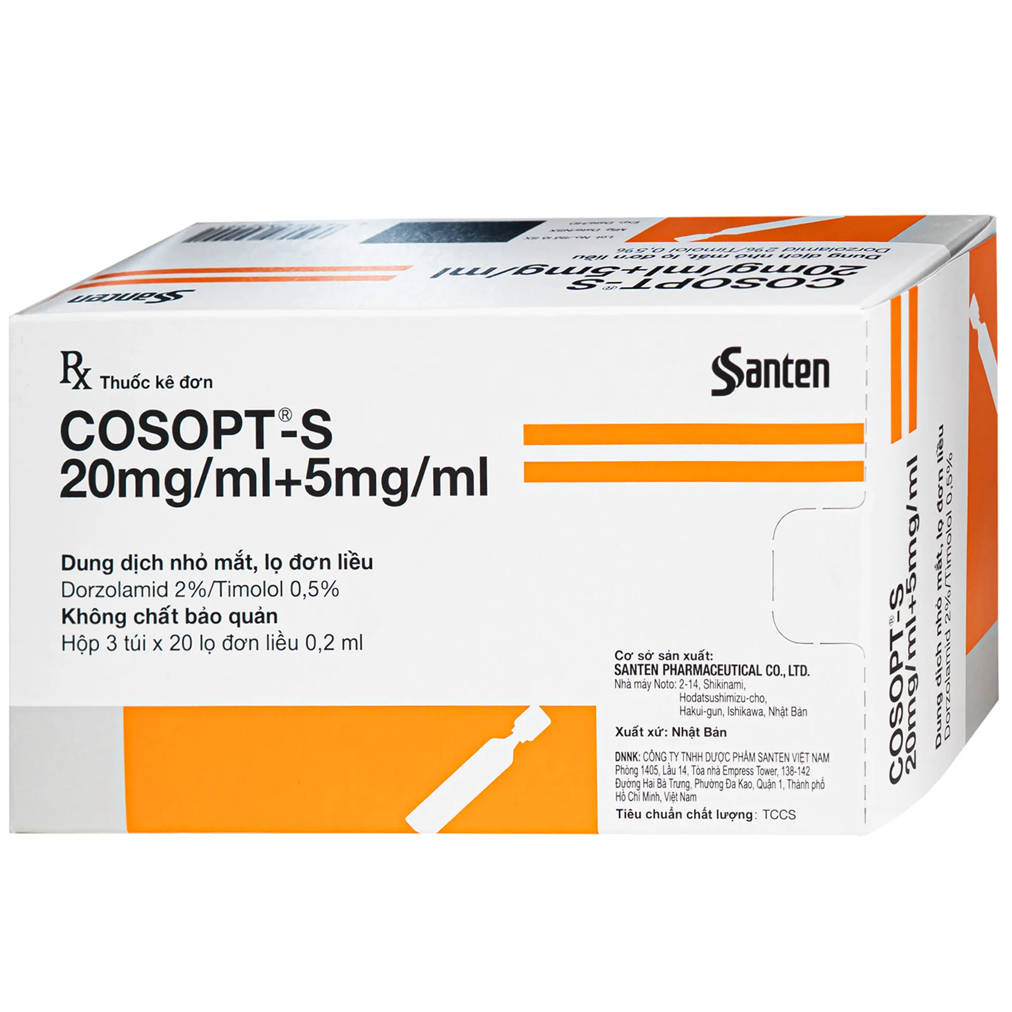 Hình ảnh Thuốc nhỏ mắt Cosopt-S Santen điều trị tăng nhãn áp và Glaucom (3 vỉ x 20 ống x 0.2ml)