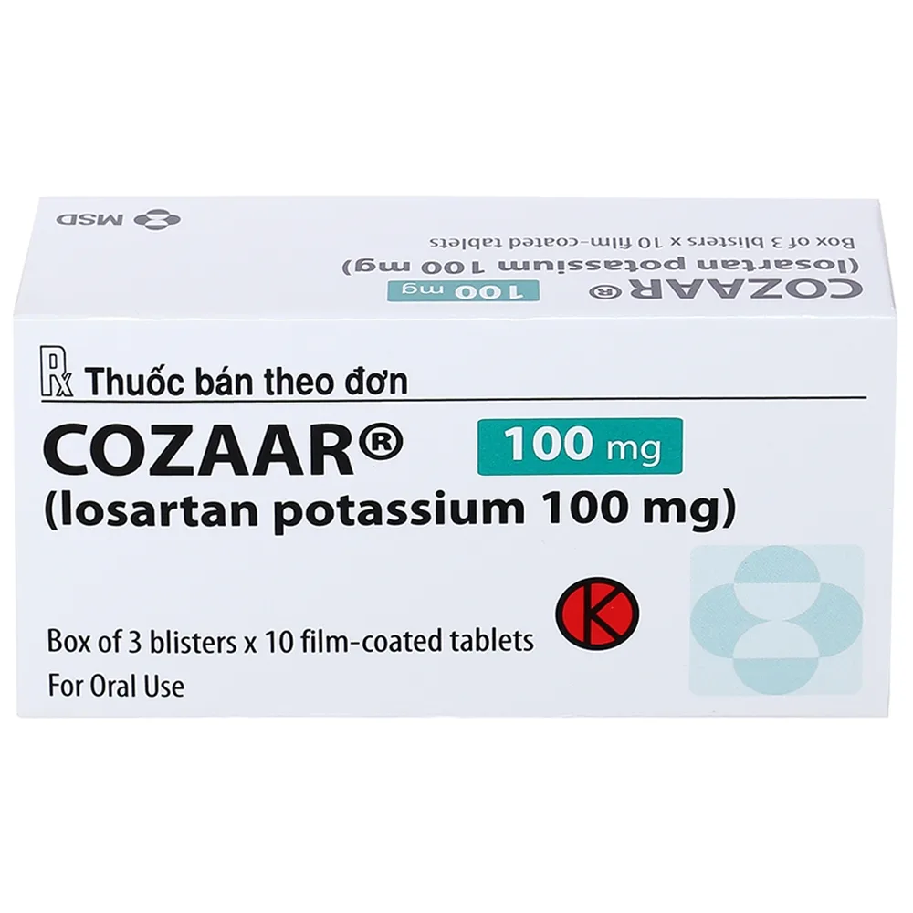 Hình ảnh Thuốc Cozaar 100mg Organon điều trị tăng huyết áp, giảm nguy cơ mắc và tử vong do bệnh tim mạch (3 vỉ x 10 viên)