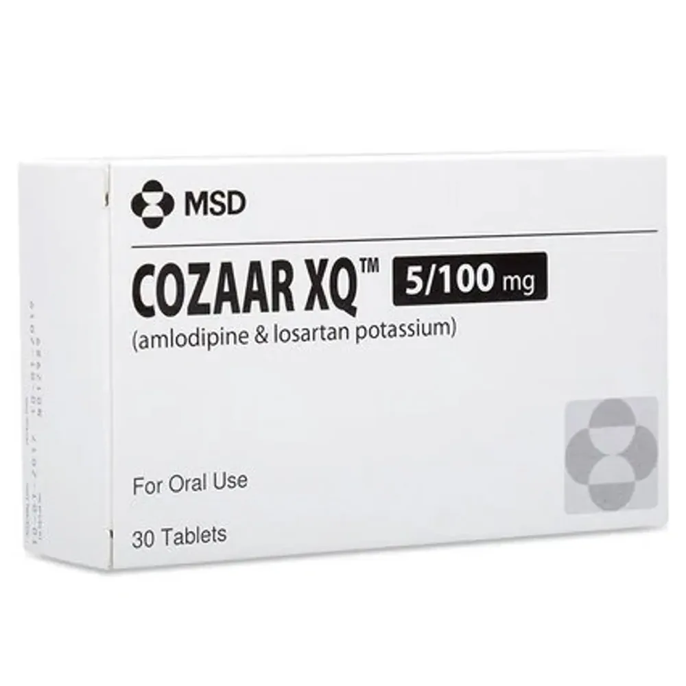 Hình ảnh Thuốc Cozaar XQ 5/100mg Organon điều trị cao huyết áp vô căn (3 vỉ x 10 viên)