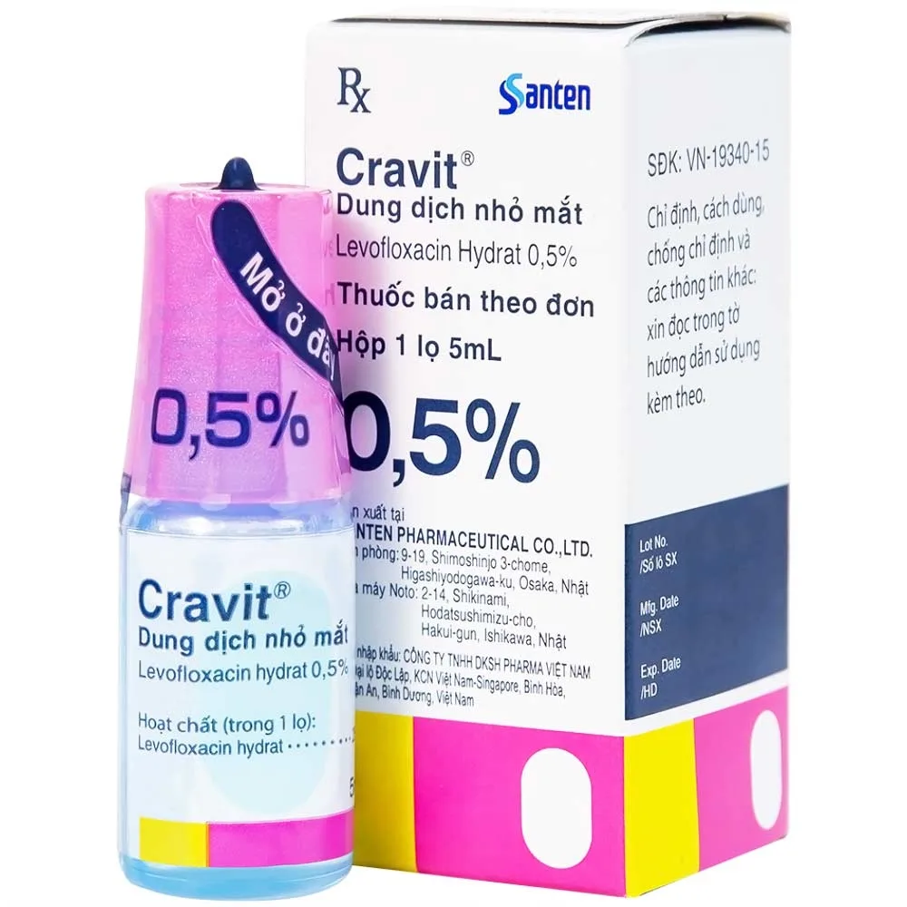 Hình ảnh Thuốc nhỏ mắt Cravit 0.5% Santen điều trị viêm bờ mi, viêm túi lệ, lẹo (5ml)
