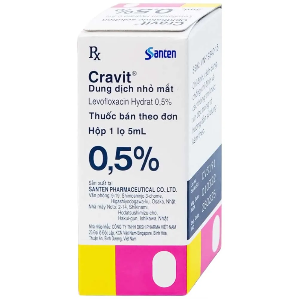 Hình ảnh Thuốc nhỏ mắt Cravit 0.5% Santen điều trị viêm bờ mi, viêm túi lệ, lẹo (5ml)