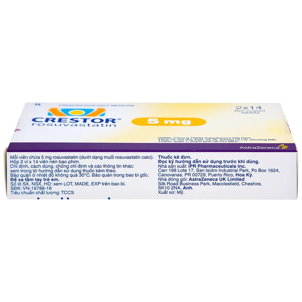 Hình ảnh Thuốc Crestor 5mg AstraZeneca điều trị tăng cholesterol máu nguyên phát (2 vỉ x 14 viên)