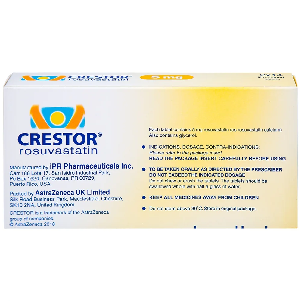 Hình ảnh Thuốc Crestor 5mg AstraZeneca điều trị tăng cholesterol máu nguyên phát (2 vỉ x 14 viên)