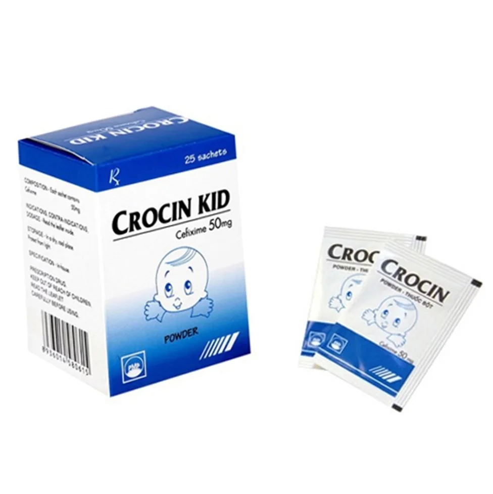 Hình ảnh Bột Crocin Kid 50mg Pymepharco điều trị viêm phổi, viêm xoang, viêm họng (25 gói)