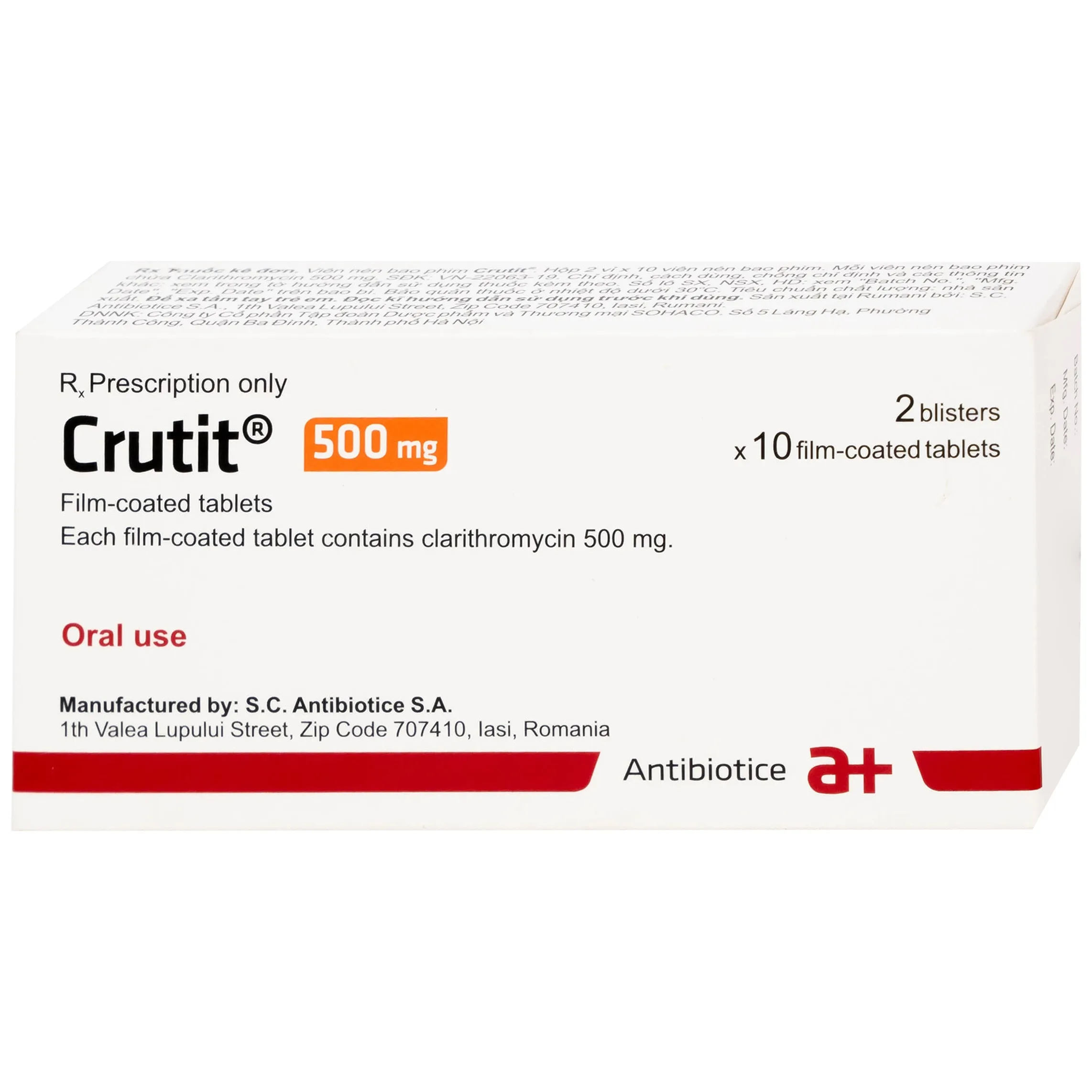 Hình ảnh Thuốc Crutit 500mg S.C Antibiotice điều trị các bệnh nhiễm khuẩn do các vi khuẩn nhạy cảm (2 vỉ x 10 viên)