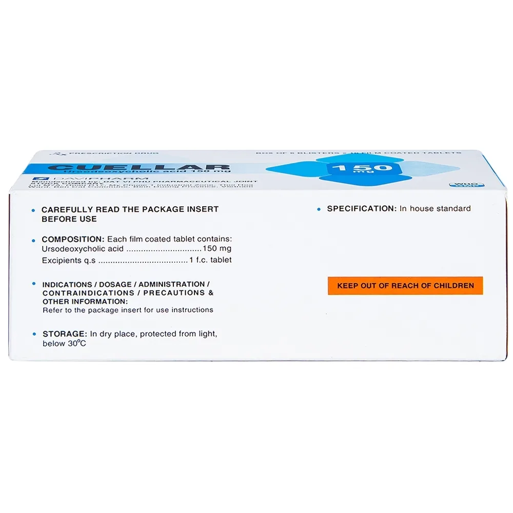 Hình ảnh Thuốc Cuellar 150mg Davi Pharm dùng để hòa tan các sỏi cholesterol mật (6 vỉ x 10 viên)
