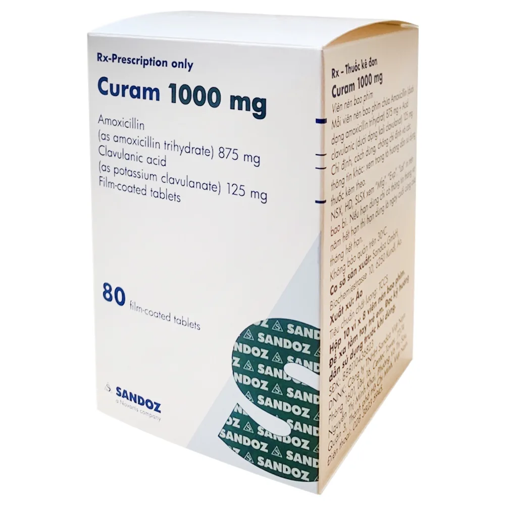 Hình ảnh Thuốc Curam 1000mg Sandoz điều trị viêm xoang do vi khuẩn cấp tính, viêm tai giữa (10 vỉ x 8 viên)