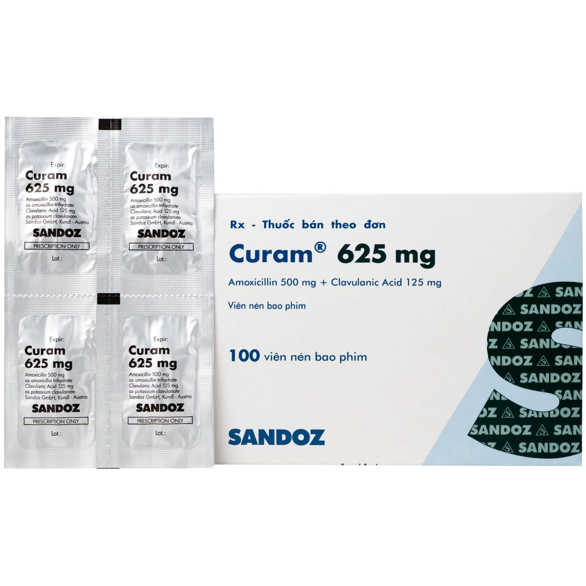 Hình ảnh Thuốc Curam 625mg Sandoz điều trị nhiễm khuẩn do các vi khuẩn nhạy cảm (25 vỉ x 4 viên)