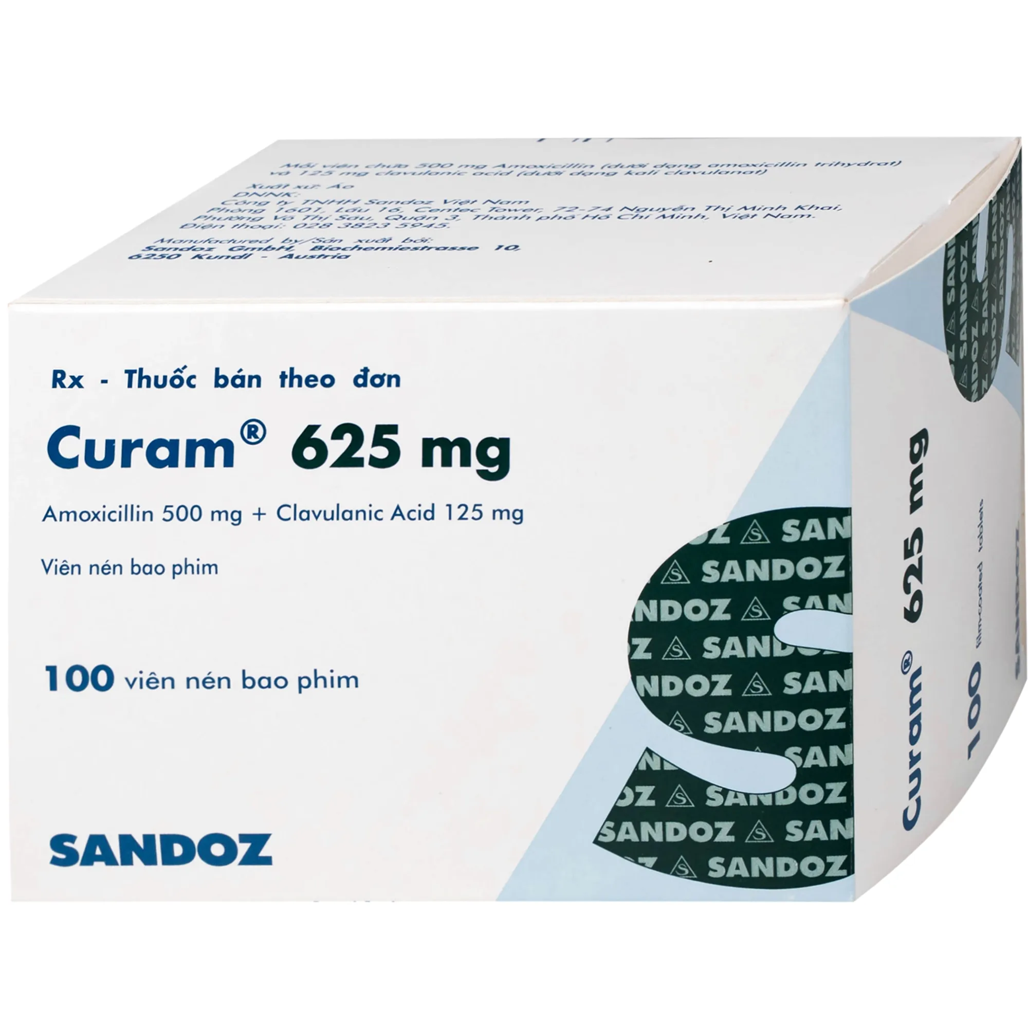 Hình ảnh Thuốc Curam 625mg Sandoz điều trị nhiễm khuẩn do các vi khuẩn nhạy cảm (25 vỉ x 4 viên)