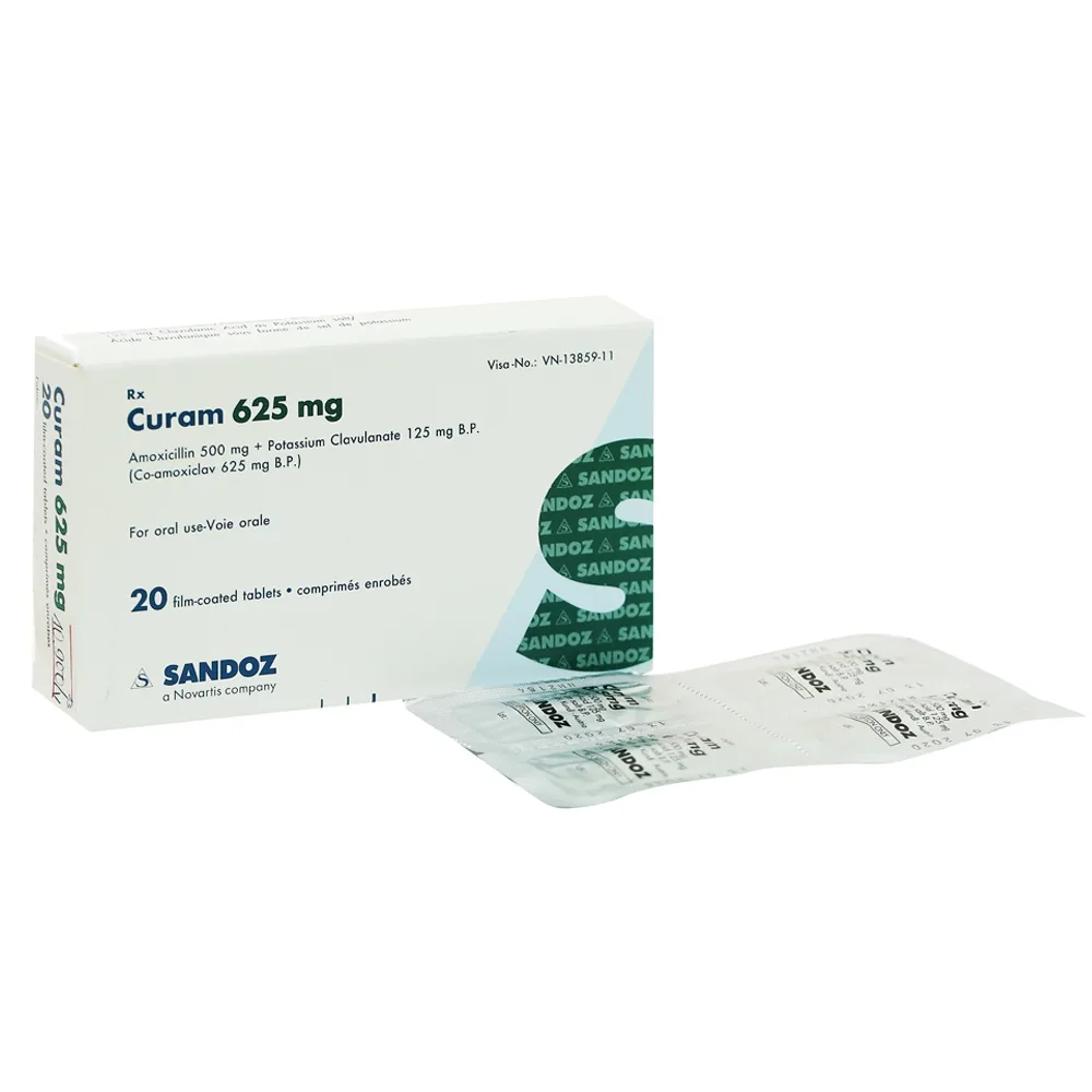 Hình ảnh Thuốc Curam 625mg Sandoz điều trị nhiễm khuẩn (5 vỉ x 4 viên)