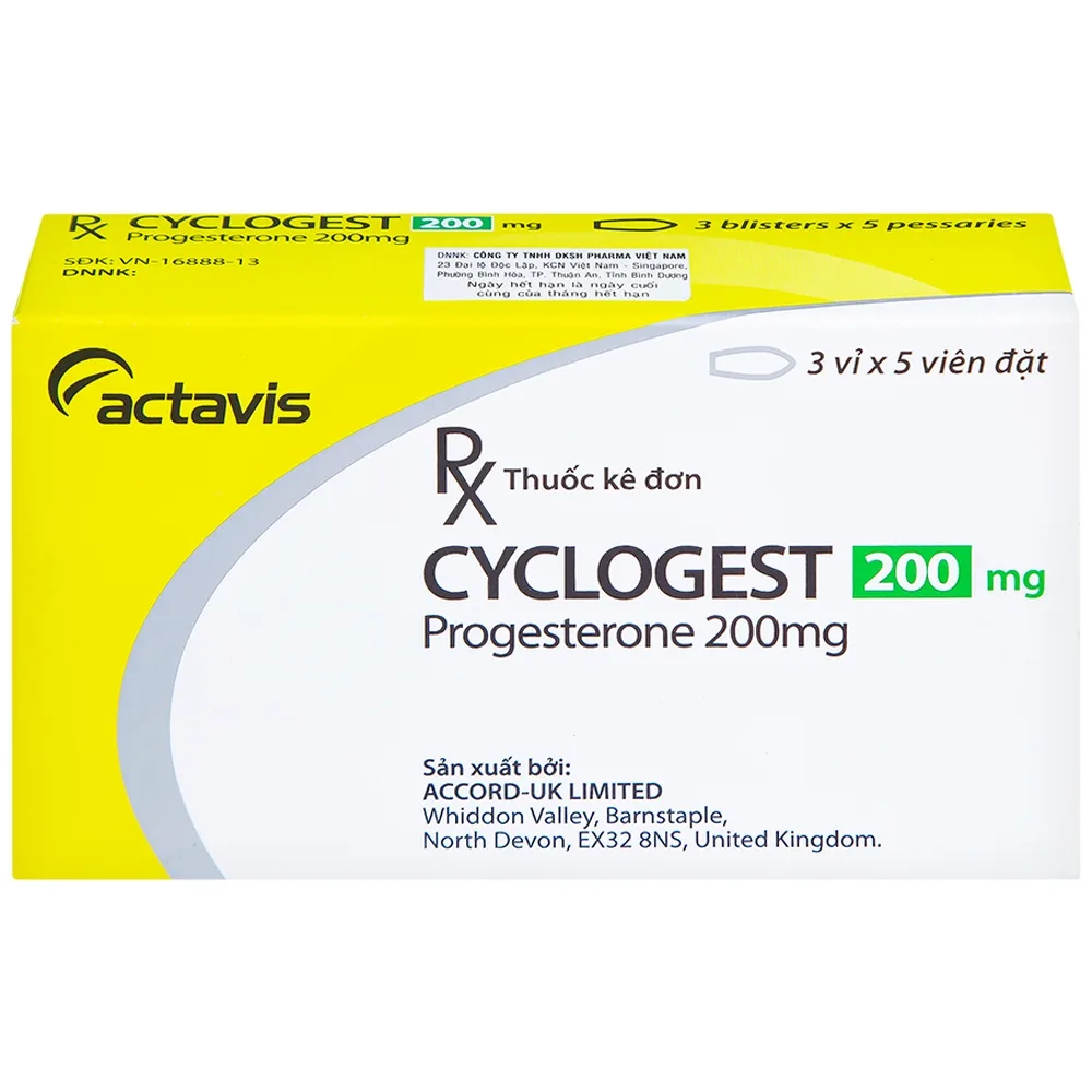 Hình ảnh Viên đặt Cyclogest 200mg Actavis điều trị các hội chứng tiền kinh, trầm cảm (3 vỉ x 5 viên)