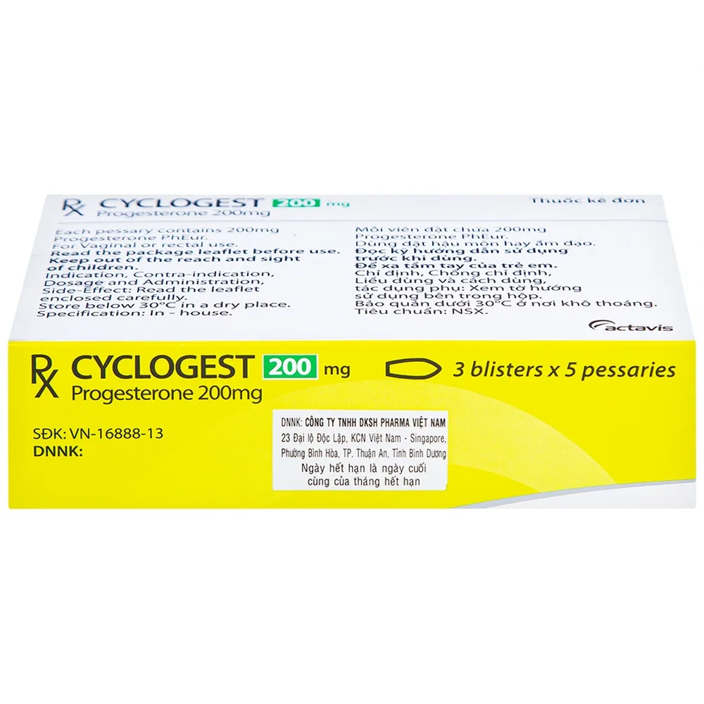 Hình ảnh Viên đặt Cyclogest 200mg Actavis điều trị các hội chứng tiền kinh, trầm cảm (3 vỉ x 5 viên)
