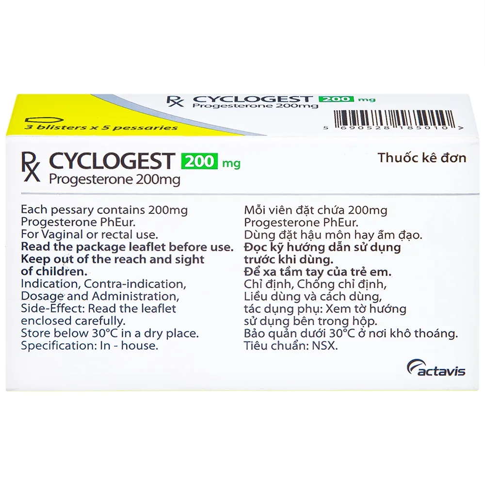 Hình ảnh Viên đặt Cyclogest 200mg Actavis điều trị các hội chứng tiền kinh, trầm cảm (3 vỉ x 5 viên)